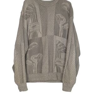 Vintage Carmel Golf Pullover Sweater Mens Made In USA Knit Bag Tan Brown Size XL